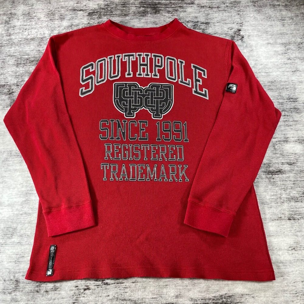 Southpole Mens XL Red Waffle Knit Thermal Long Sleeve Graphic Shirt RN 82628